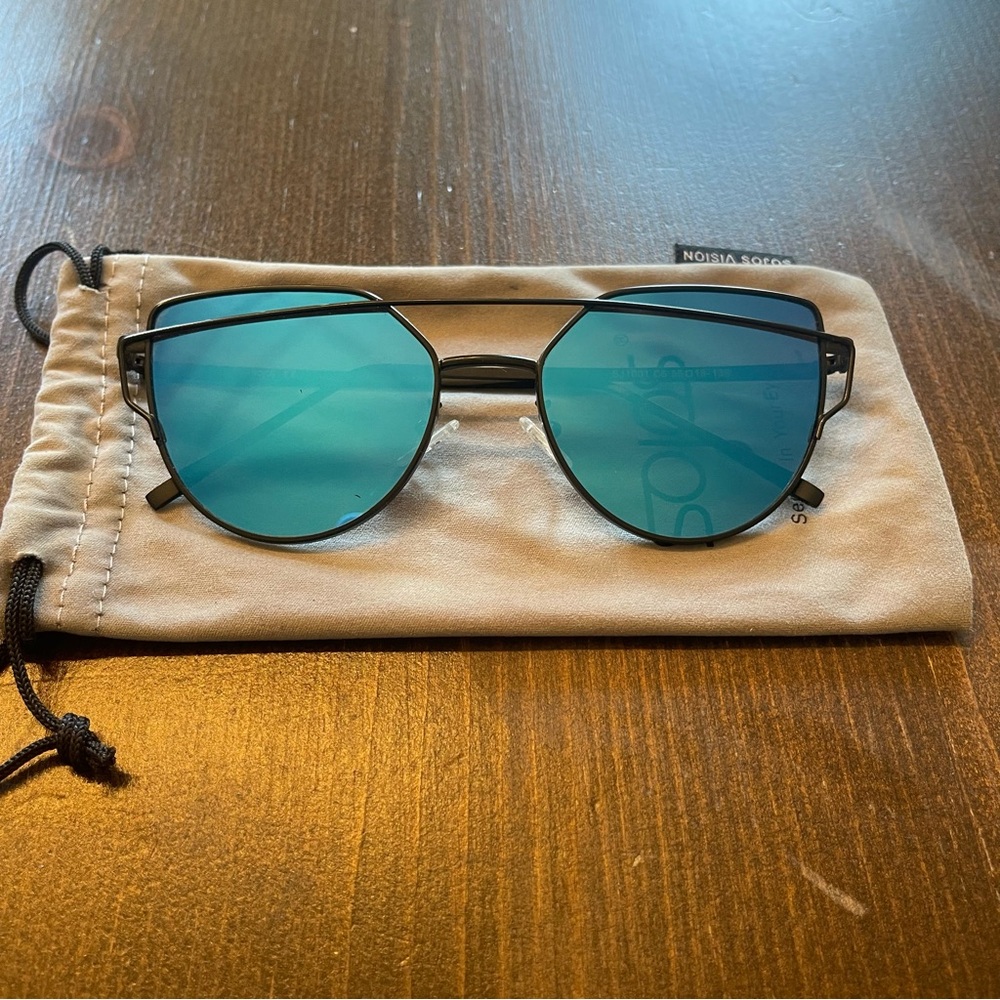 Sojos Aviator Sunglasses Tinted Blue Black Frame Reflective